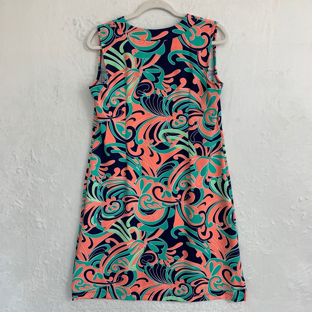 Katherine Way Sleeveless Split Neck Colorful Shift Dress Sz L - Picture 2 of 13